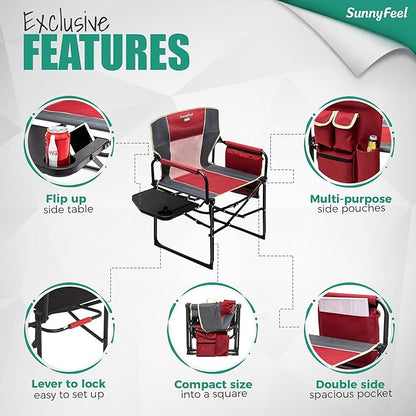 SUNNYFEEL Oversized Camping Directors Chair 2 Pack, Portable Folding Lawn Chairs for Adults Heavy Duty with Side Table,Pocket for Beach, Fishing,Picnic,Concert Outdoor, Foldable Camp Chairs