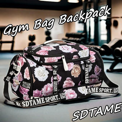 Gym Duffle Bag Backpack with Shoe Compartment,4 ways Travel Backpack for Women and Men,Multi-Functional Weekender bag with Waterproof Layer&Laptop Compartment for Fitness, Travel,Camping