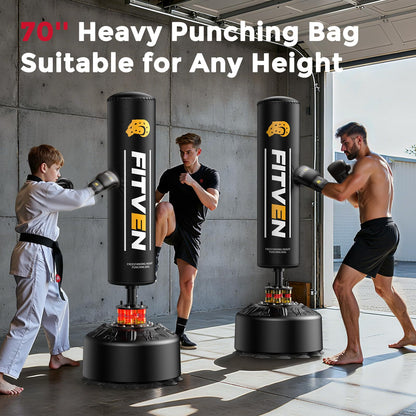 FITVEN Freestanding Punching Bag 70''-190lbs with Boxing Gloves Heavy Boxing Bag with Suction Cup