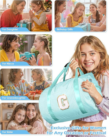 Granddaughter Gift from Grandmom, Girl Gym Bag, Kids Initial Overnight Duffel Bags with Shoe Compartment, Personalized Travel Bag with Makeup Pouch, Birthday Gift for Her (Letter N)
