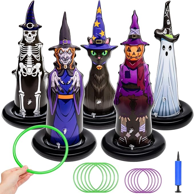 5Pcs Inflatable Halloween Ring Toss Game,Halloween Games for Kids,Adults,Family Party Favor Indoor Outdoor Game Garden Toys