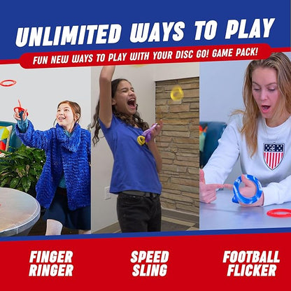 Disc GO! – Soft Silicone Frisbee Games for Teens, Sports & Outdoors Disc, Gifts for Teen Boys & Girls, Portable Indoor & Outdoor Games for Kids, Frisbees for Kids and Adults, Red, White and Blue