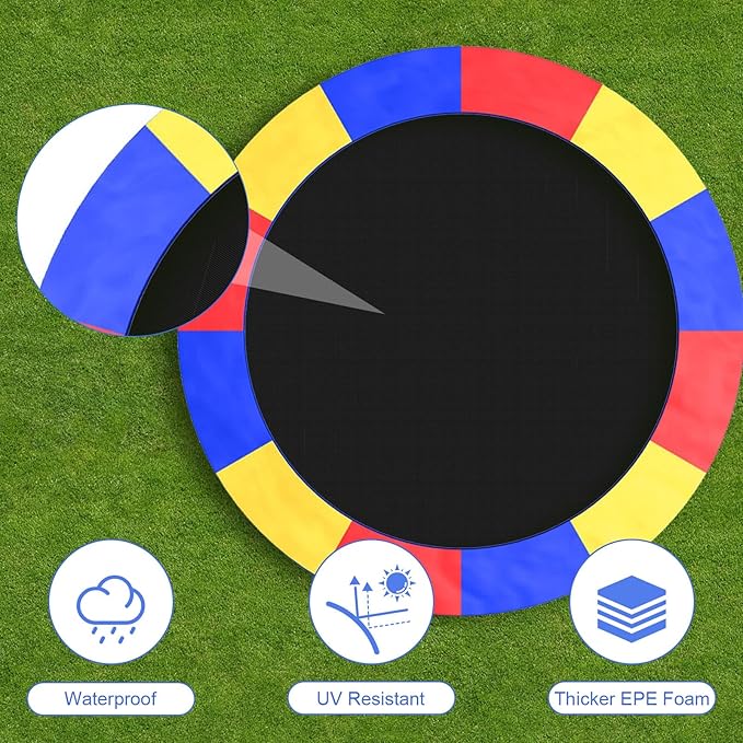 Trampoline Spring Cover Multicolor Safety Pad, 8ft 14ft 15ft Universal Trampoline Padding Replacement, Waterproof and Tear-Resistant Trampoline Accessories