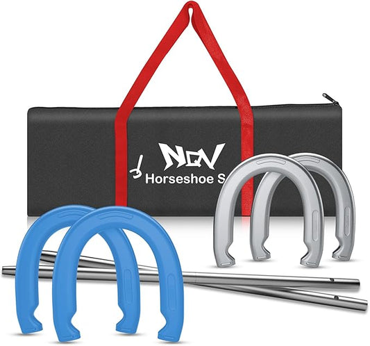 NQV Horseshoe Outdoor Game Set ?“Horse Shoe Game Kit,Sports Horseshoes Sets, Includes 4 Steel