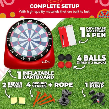 SWOOC Games - XL Giant Kick Darts (Over 8ft Tall) with 15+ Games Included - Jumbo Soccer Darts w/Air Pump - Big Inflatable Games - Carnival Games - Giant Outdoor Games & Activities - Giant Yard Games