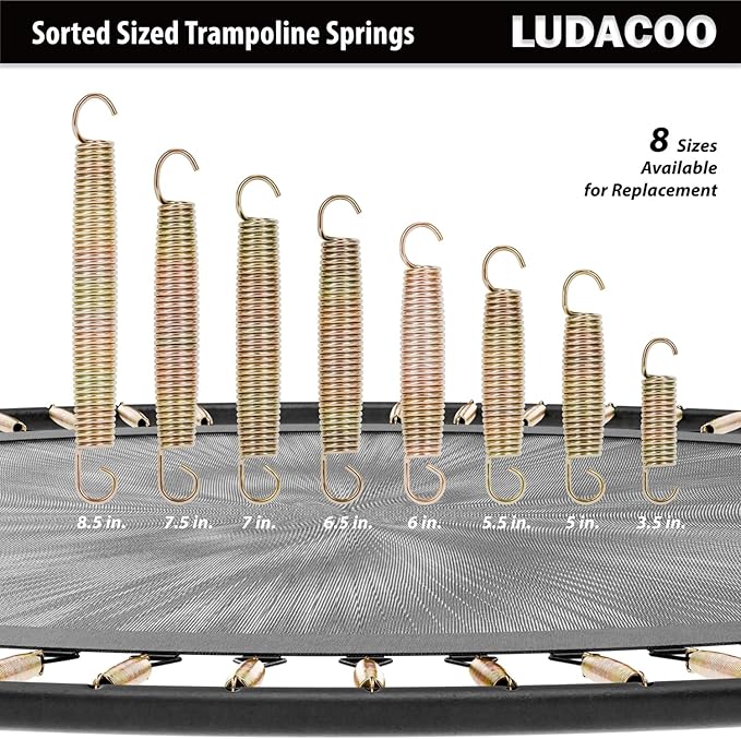3.5"-8.5" Trampoline Springs, Heavy Duty Stainless Steel Trampoline Accessories with Swivel & Straight Hooks, Universal Trampoline Replacement Parts Includes T-Hook Tool, 12-48 Pack