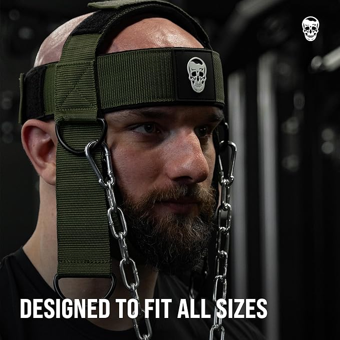 Gymreapers Neck Harness Weight Lifting - Neck Trainer Workout Equipment - Heavy Duty Stainless Steel Chain, Adjustable Neoprene Head Strap, Exercise Equipment for Strength & Pain Relief