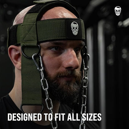 Gymreapers Neck Harness Weight Lifting - Neck Trainer Workout Equipment - Heavy Duty Stainless Steel Chain, Adjustable Neoprene Head Strap, Exercise Equipment for Strength & Pain Relief