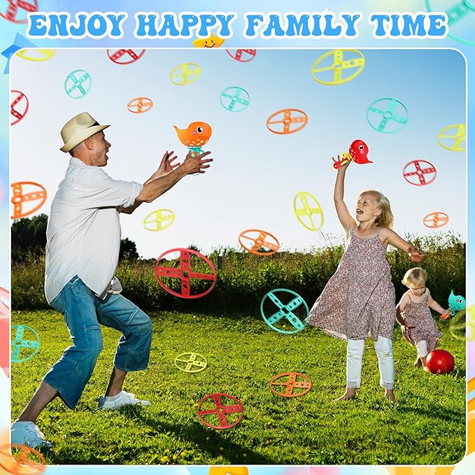 Set of 4 Flying Disc Launcher Toys Bulk Toys for Kids Include String Launchers & Discs Manual Capture Catching Game Flying Toy for Boy Girl Birthday Party Favors
