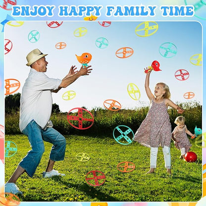 Set of 4 Flying Disc Launcher Toys Bulk Toys for Kids Include String Launchers & Discs Manual Capture Catching Game Flying Toy for Boy Girl Birthday Party Favors