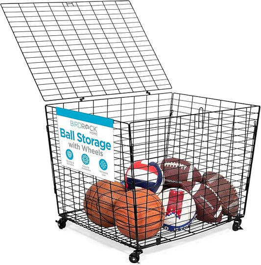 BIRDROCK HOME Sports Ball Basket Organizer with Wheels & Heavy Duty Casters - Ideal for Basketball