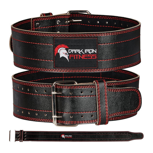 Dark Iron Fitness Genuine Leather Weightlifting Belt, 4 Inch Wide for Men Women with Double Prong