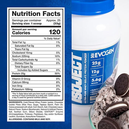 Evogen Isoject - Whey Protein Isolate | Ultra-Pure Whey Protein Powder with Ignitor Enzymes, BCAAs, and EAAs | Enhanced Absorption & Recovery | Cookies and Cream | 25 Servings