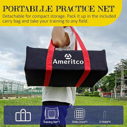 7x7ft Baseball Net with Strike Zone, Large Pocket Baseball Training Net for Hitting/Batting/Pitching/Throwing,Scratch Resistant Base,Indoor/Outdoor Versatile Use for All Levels