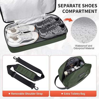WITZMAN Travel Duffle Bags for Men Weekender Bags with Toiletry Bag Sets Carry On Overnight Bag 55L （B696 Army Green）