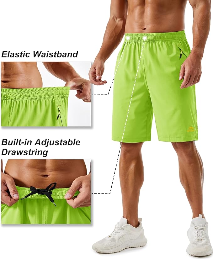 TACVASEN Men's Running Athletic Shorts 9" Quick Dry Workout Gym Shorts Lightweight Summer Shorts 3 Zipper Pockets