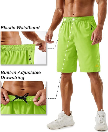 TACVASEN Men's Running Athletic Shorts 9" Quick Dry Workout Gym Shorts Lightweight Summer Shorts 3 Zipper Pockets