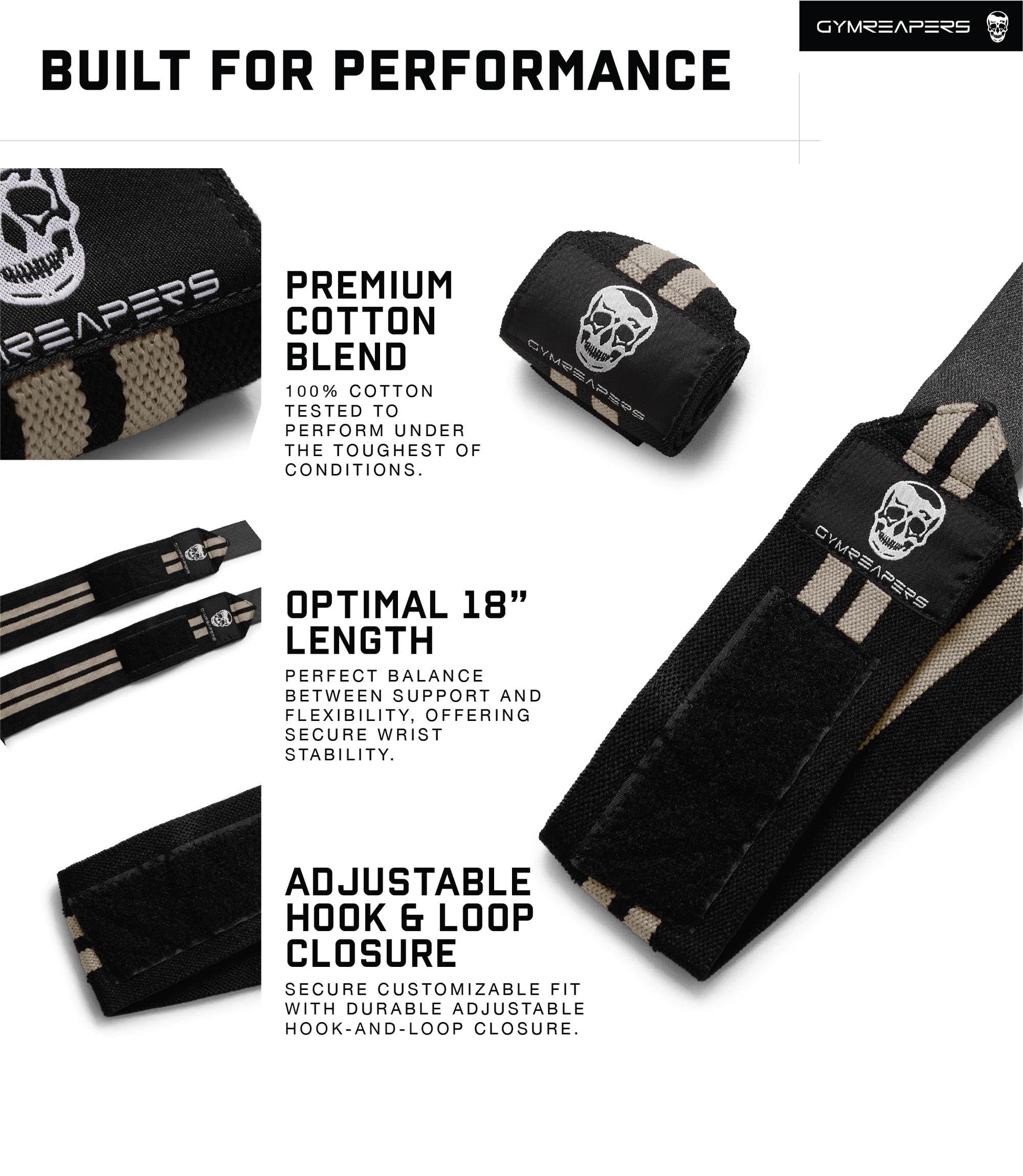 Gymreapers Weightlifting Wrist Wraps, Desert Sand, 18"