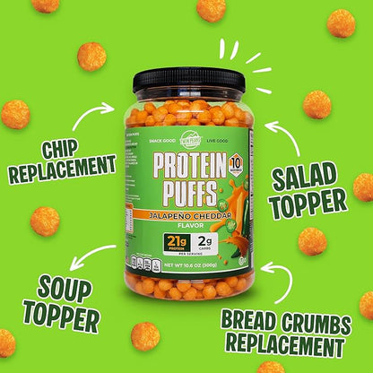 Twin Peaks Protein Puffs - (Jalapeno Cheddar), Keto Friendly, Low Carb Snack (300g, 21g Protein, 2g Net Carbs, High Protein, Healthy Crunchy Snack)