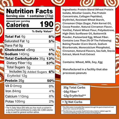 Bootylicious | High-Protein Muffin | 25g Protein, 7g Net Carbs, 2.32-2.75oz Cup, 12-Pack (Cinnamon Bun)