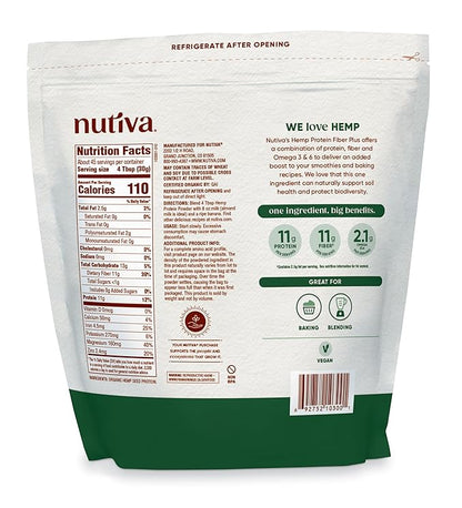 Nutiva USDA Organic Cold-Pressed Hemp Seed Plant Protein Power, 3 Pound, Fiber Plus with Essential Amino Acids, Non-GMO, Whole 30 Approved, Vegan & Keto