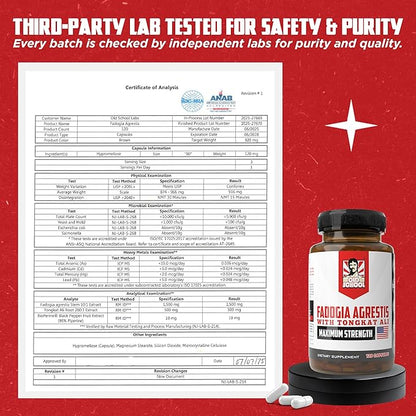 Old School Labs Testosterone Supplement for Men ??Fadogia Agrestis 1500mg Max Potency + Tongkat Ali & BioPerine® ??Muscle Growth, Recovery, Drive & Stamina ??120 Caps, 40 Servings