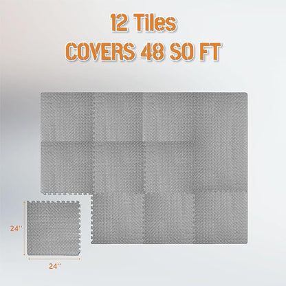 GWT Puzzle Exercise Mat, EVA Foam Interlocking Floor Tiles for Home Gym, Workout Equipment, Treadmill, Protective Flooring, Fit Tile 48 SQ FT (12 Pcs)