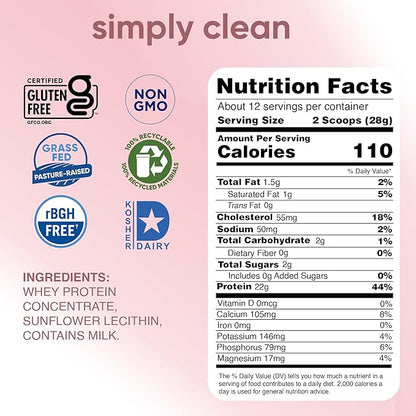 Simply tera's Pure Whey Protein Powder - Grass Fed Whey Protein Powder, Clean & Natural, Unflavored, Non-GMO, Kosher, Unsweetened - 12 Oz