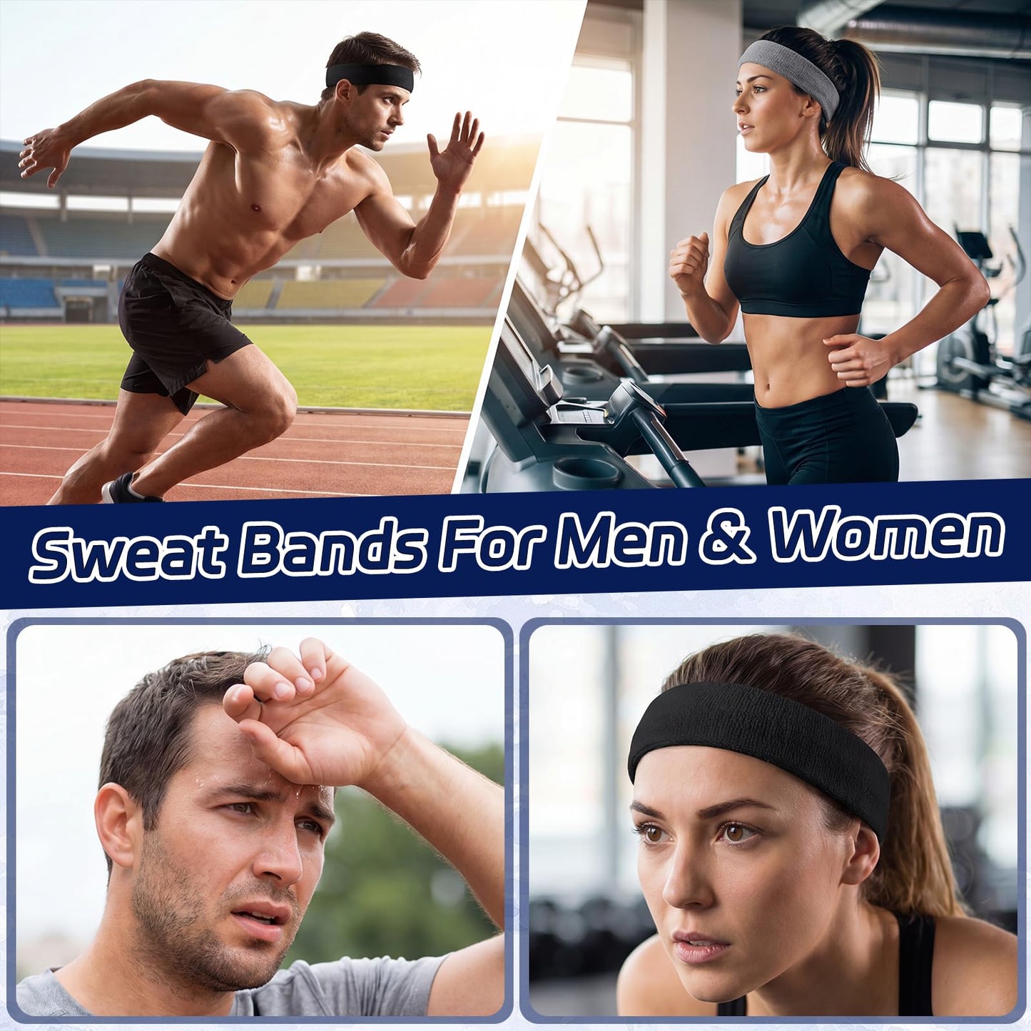 5 Pcs Sweatbands Sports Headband for Men & Women, Moisture Wicking Hairband