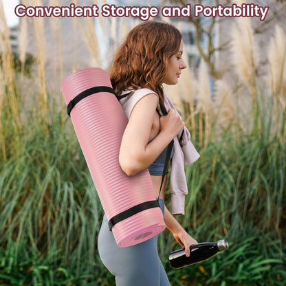 Fitvids 1/2-inch Thick High Density Exercise Yoga Mat with Carrying Strap