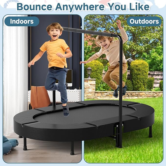 36"x56" Indoor Trampoline for Kids, Foldable Trampoline with Adjustable Handle, Double Trampoline for Boy and Girl, Kids Small Trampoline
