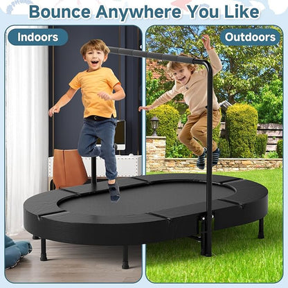 36"x56" Indoor Trampoline for Kids, Foldable Trampoline with Adjustable Handle, Double Trampoline for Boy and Girl, Kids Small Trampoline