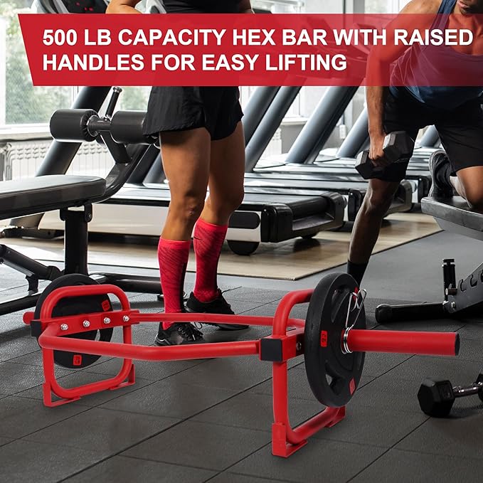 Olympic 2-Inch Hex Weight Lifting Trap Bar for Strength Training, 500-Pound Capacity, Safety Clips, Home Gym for Shoulder Presses, Shrugs, Back Rows