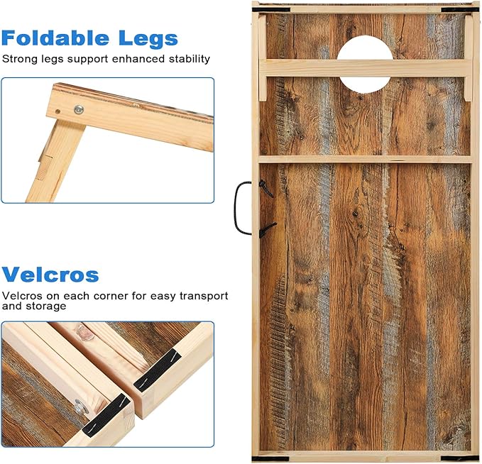 Solid Wood Premium Cornhole Game Set, Bean Bag Toss Game for Tailgate, Outdoor, Backyard - Professional Portable Cornhole Boards & Set of 8 Cornhole Bean Bags (Junior, Tailgate, Regulation Size)