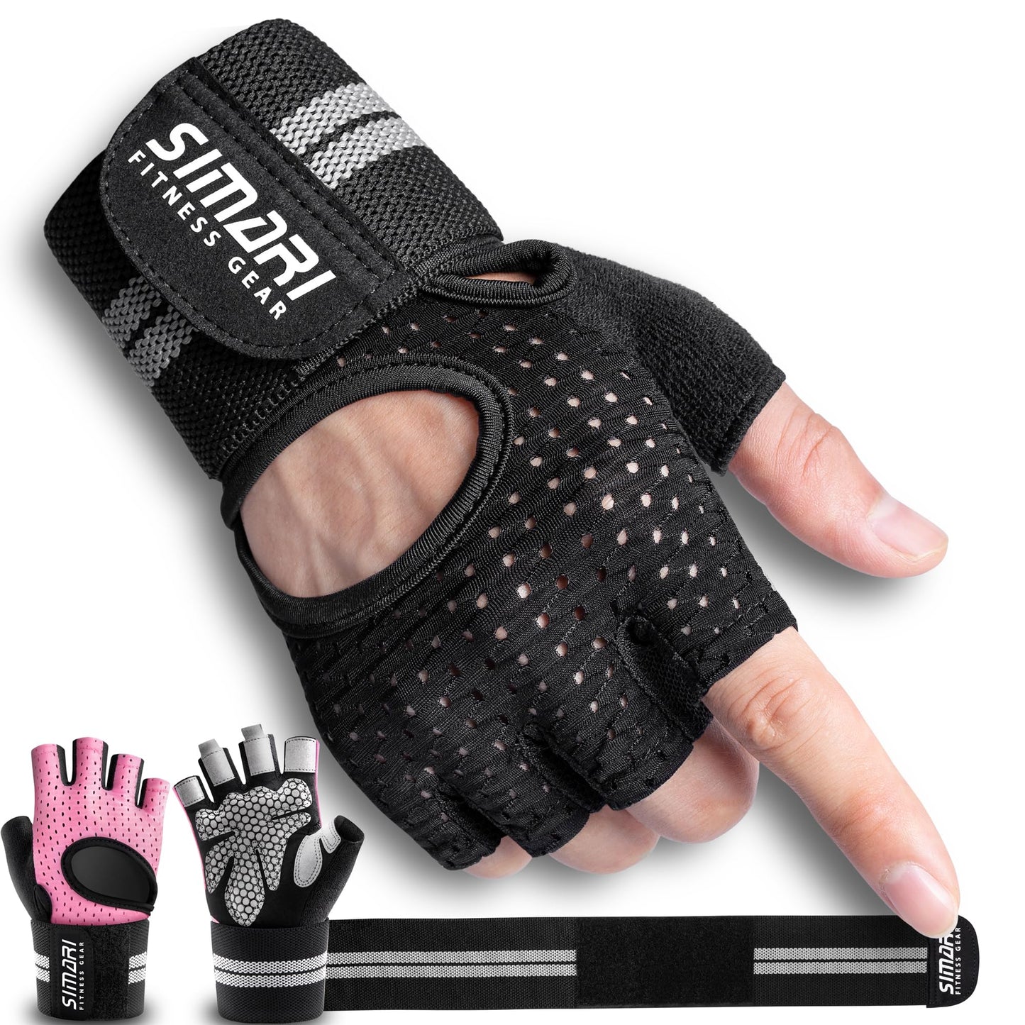 SIMARI Breathable Workout Gloves for Men Women, Padded Weight Lifting Gloves with Wrist Wraps