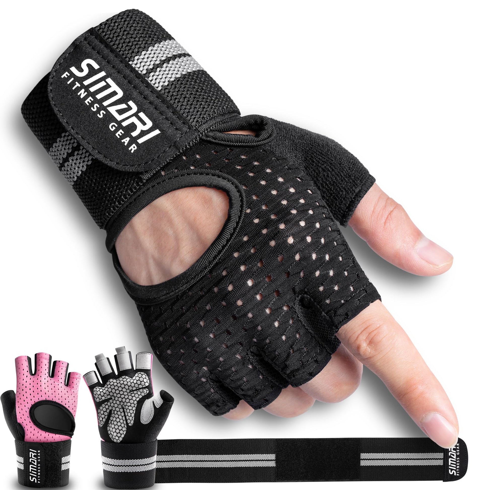 SIMARI Breathable Workout Gloves for Men Women, Padded Weight Lifting Gloves with Wrist Wraps