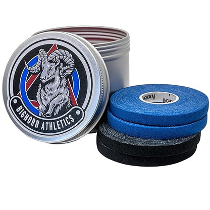 Bighorn Athletics Pro Series Jiu-Jitsu Finger Tape, 8-Rolls with Tin Holder, Enhanced Extra Strength, Residue-Free (0.3-Inch, Black/White)