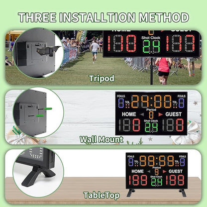 Basketball Digital Scoreboard with Remote,Battery Powered Portable Tabletop Electronic Scoreboard with 75dB Buzzer,Countdown Timer & Score for Games