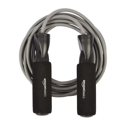Amazon Basics Jump Rope for Exercise, Cardio and Home Workout, Length Adjustable, 118 Inches, Grey