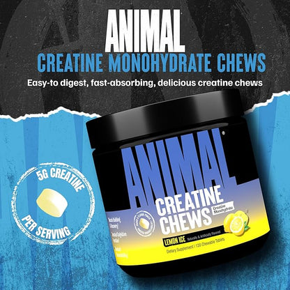 Animal Creatine Chews Tablets - Enhanced Creatine Monohydrate with AstraGin to Improve Absorption, Sea Salt for Added Pumps, Delicious and Convenient Chewable Tablets - Lemon Ice