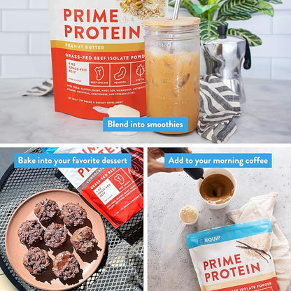 Equip Foods Prime Protein Powder | Clean, Grass Fed Beef Protein Powder for Women & Men | Carnivore Protein Isolate | Paleo, Keto Friendly | Gluten & Dairy Free | 30 Servings, Peanut Butter