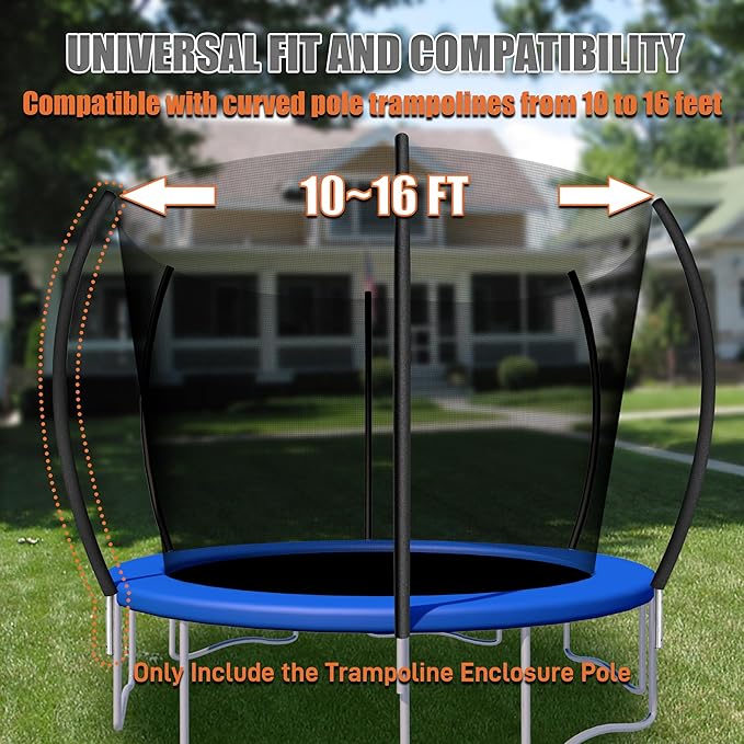 1PCS Trampoline Curved Pole, Universal Trampoline Replacement Enclosure Pole to Fit 8-16FT Curved Pole Trampoline Frame, Includes Foam Sleeve and Hardware with 2 Installation Options