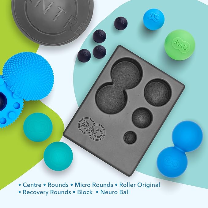 RAD Yoga Bundle for Myofascial Release, Muscle Recovery, & Relaxation ??Includes Multi-Use Yoga Block, Neuro Ball Foot Roller, Peanut & Massage Balls in Multiple Sizes & Densities