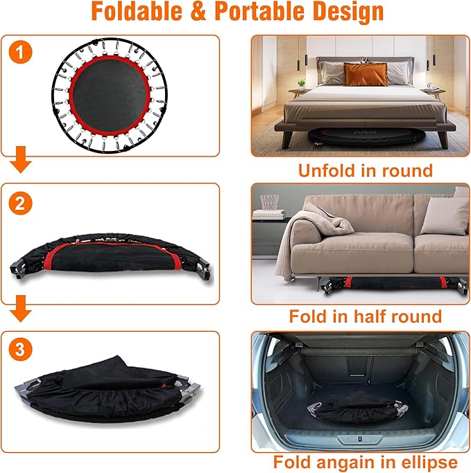 450 LBS Foldable Mini Trampoline for Adults & Kids 40" Rebounder Trampoline with Adjustable Foam Bar for Indoor Workout Fitness