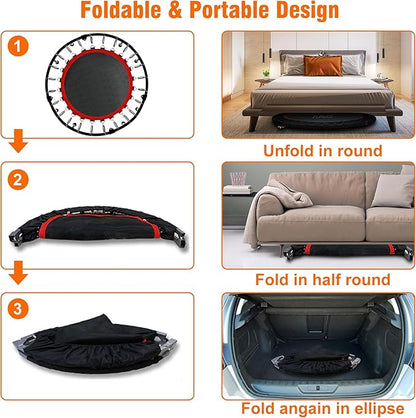 450 LBS Foldable Mini Trampoline for Adults & Kids 40" Rebounder Trampoline with Adjustable Foam Bar for Indoor Workout Fitness