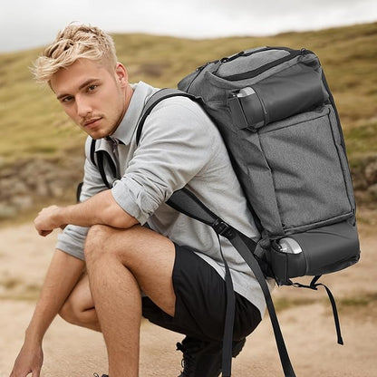 Gym Bag for Men with 2 Upgraded Bottle Holders Convertible Duffle Bag and Gym Backpack Waterproof Sports Bags with Shoes Compartment and Wet Pocket - Grey