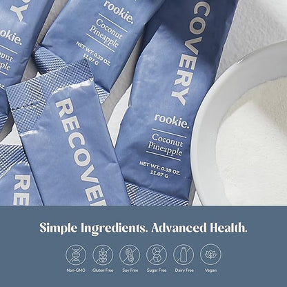Rookie Wellness Recovery BCAA - Electrolyte and BCAA Powder with 5 g of Branched Chain Amino Acids for Muscle Recovery, Electrolytes for Hydration, & Only 10 Calories (30 Servings, Coconut Pineapple)