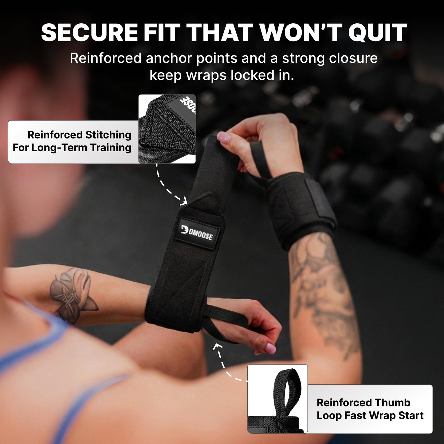 DMoose Wrist Straps for Weightlifting 12 and 18 Inches Thumb Loops with Wrist Support for Workouts