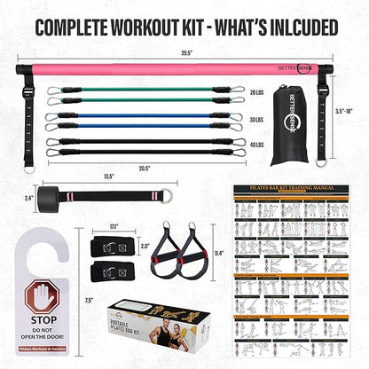 Upgraded Pilates Bar Kit ??39??Adjustable Exercise Equipment for Men, Women with 6X 20, 30, 40 lbs Resistance Bands with Adjustment Buckle ??Pilates Equipment for Home Workouts for All Fitness Levels