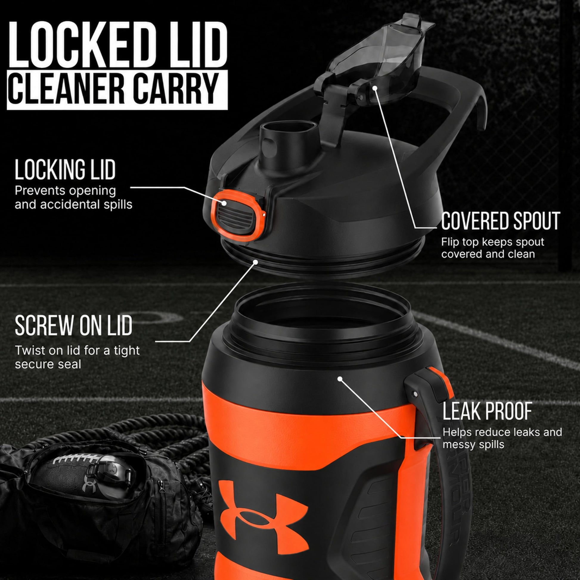 Under Armour Insulated Water Bottle with Handle & Fence Hook, Half Gallon Sports Water Jug